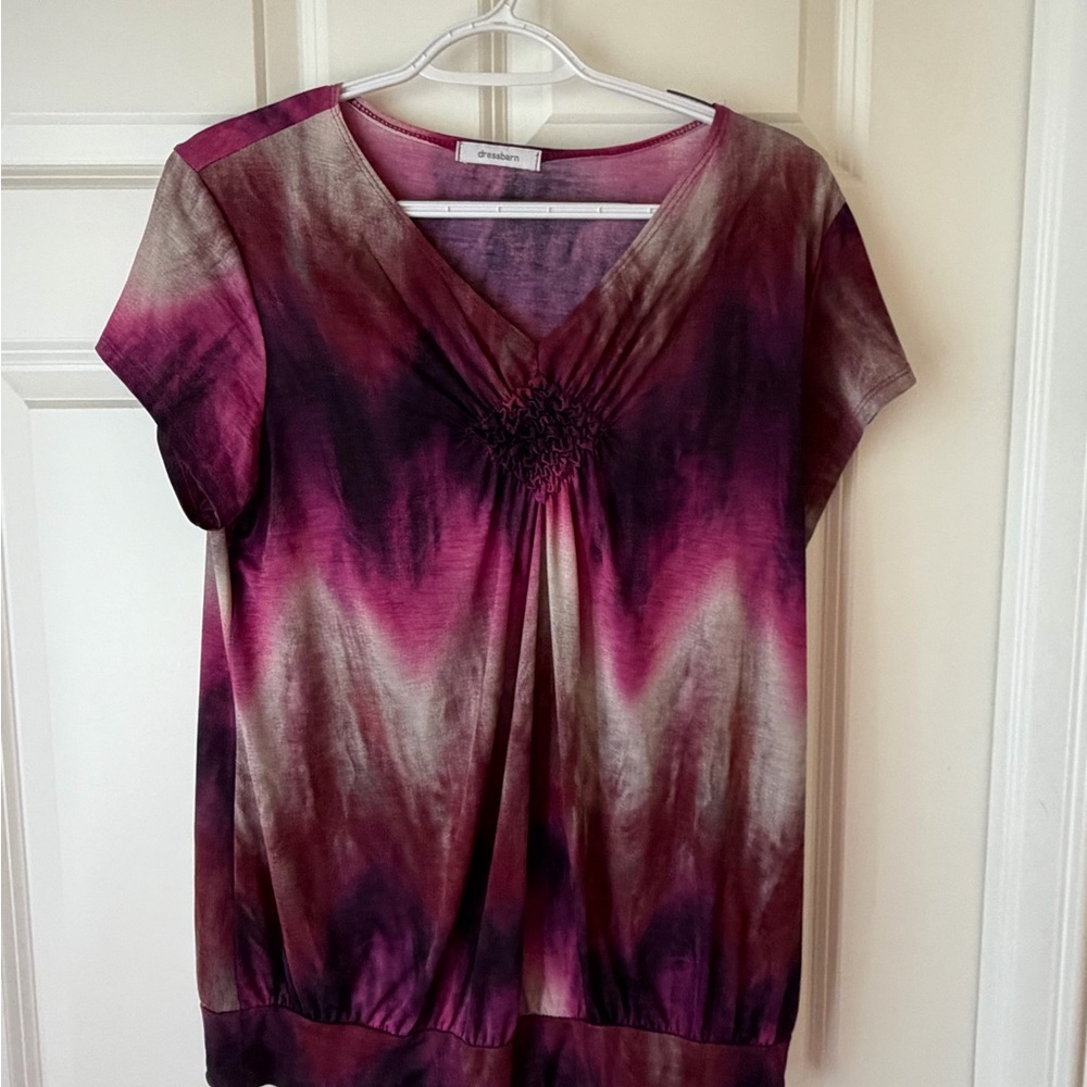 Dressbarn Women's Tie-Dye Blouse - Purple and Gray Design